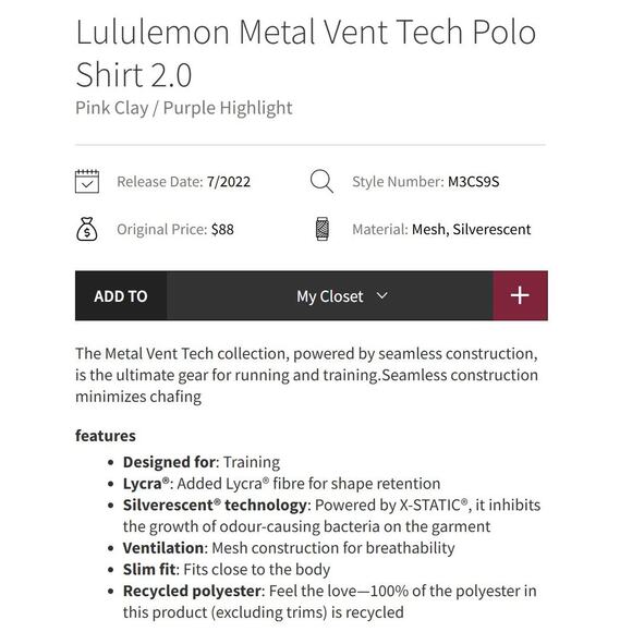 LULULEMON Metal Vent Tech Polo Seamless Lightweight Pink Clay Mens Sz XL - Picture 3 of 10
